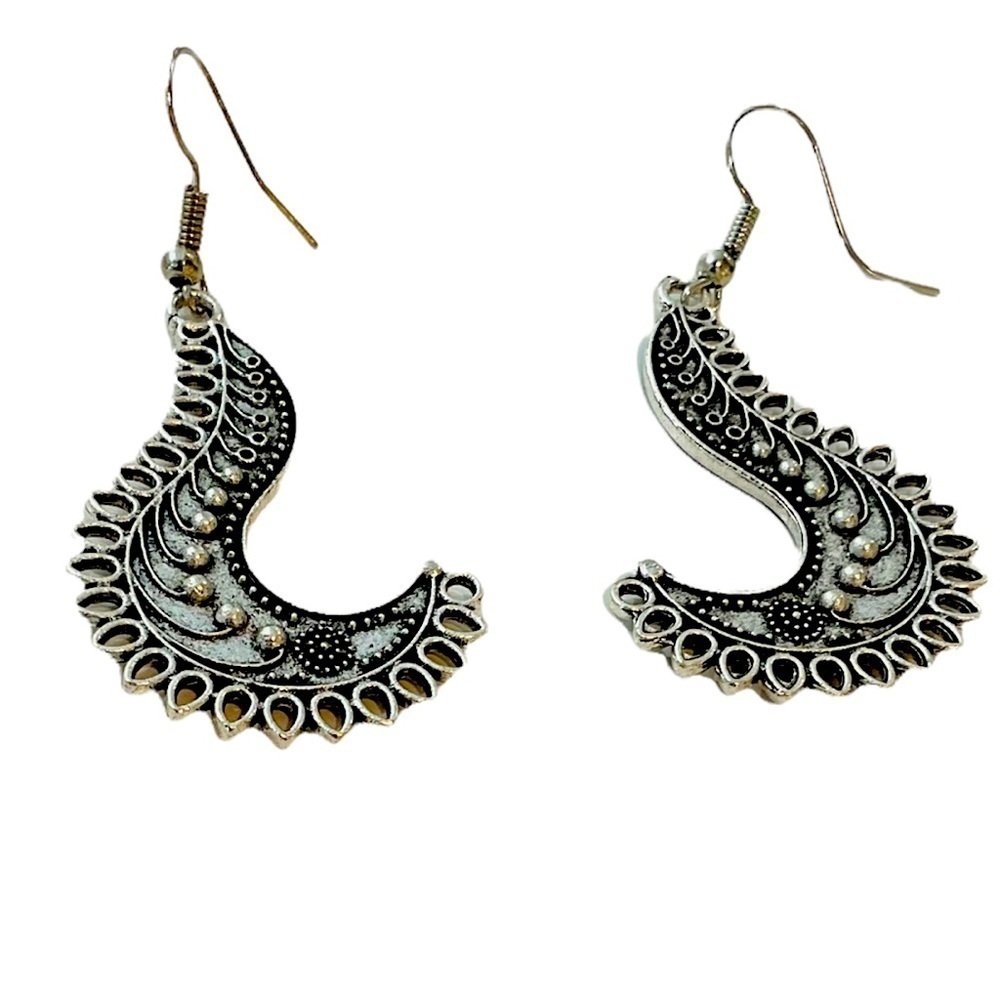 Unique Vintage  Style Silver Tone Woman's Statement Earrings